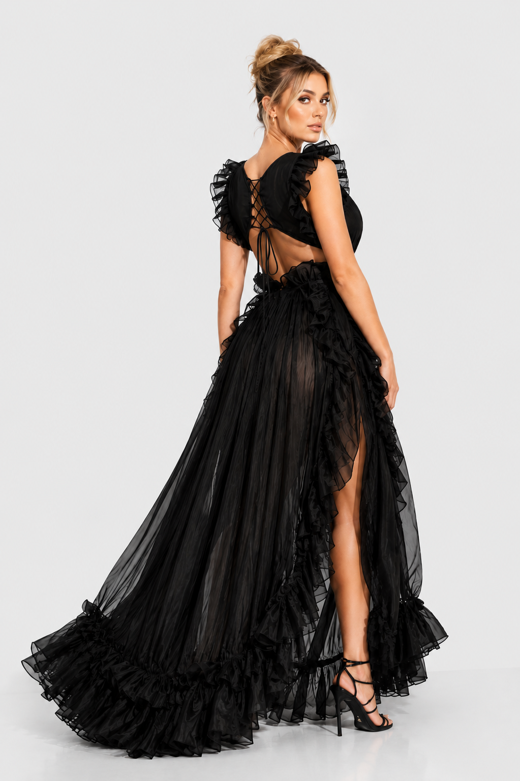 The Francine Dress — lace-up open back detail