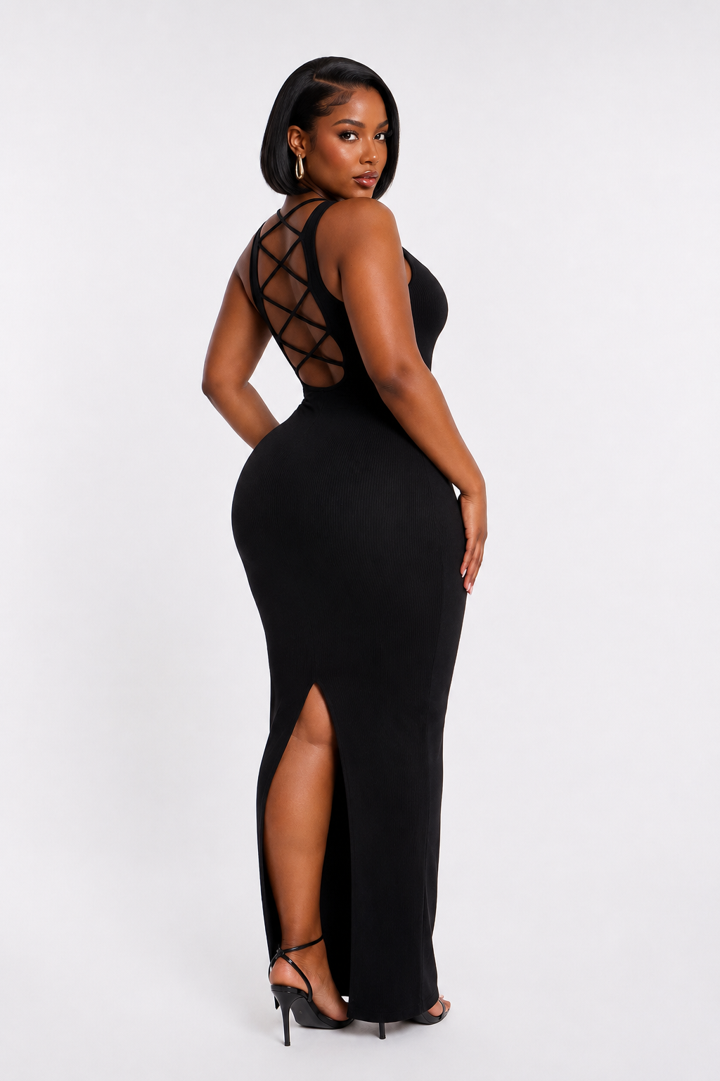 The Jaslyn Dress — open back with lattice strap detail