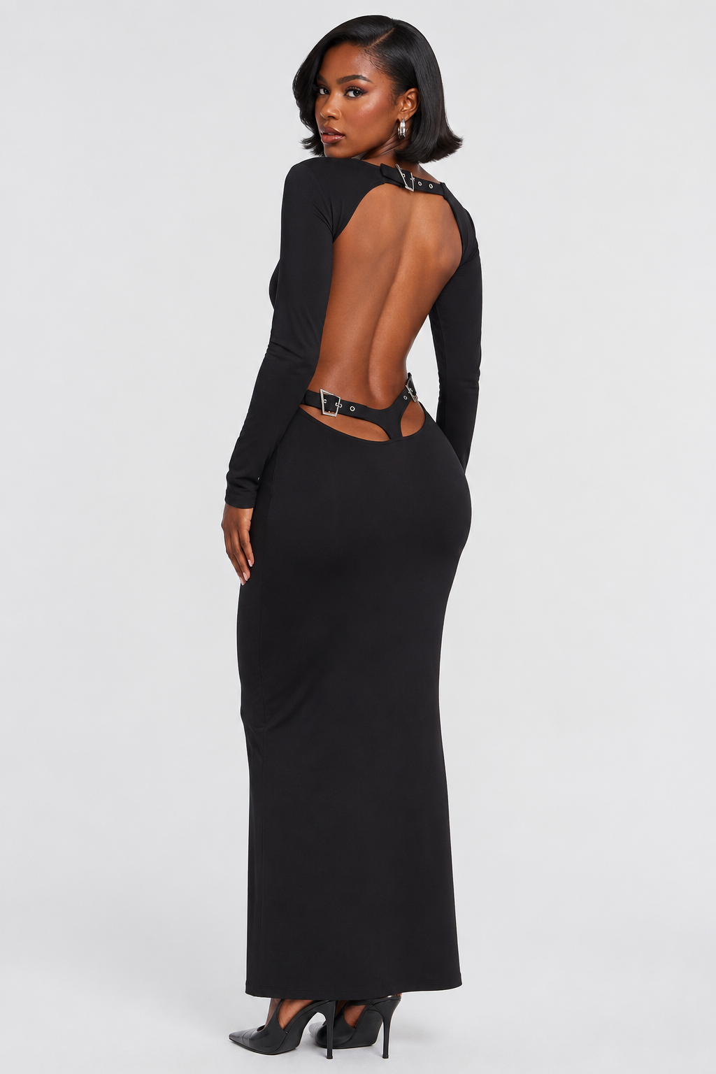 The Skyla Dress — open back with buckle hardware